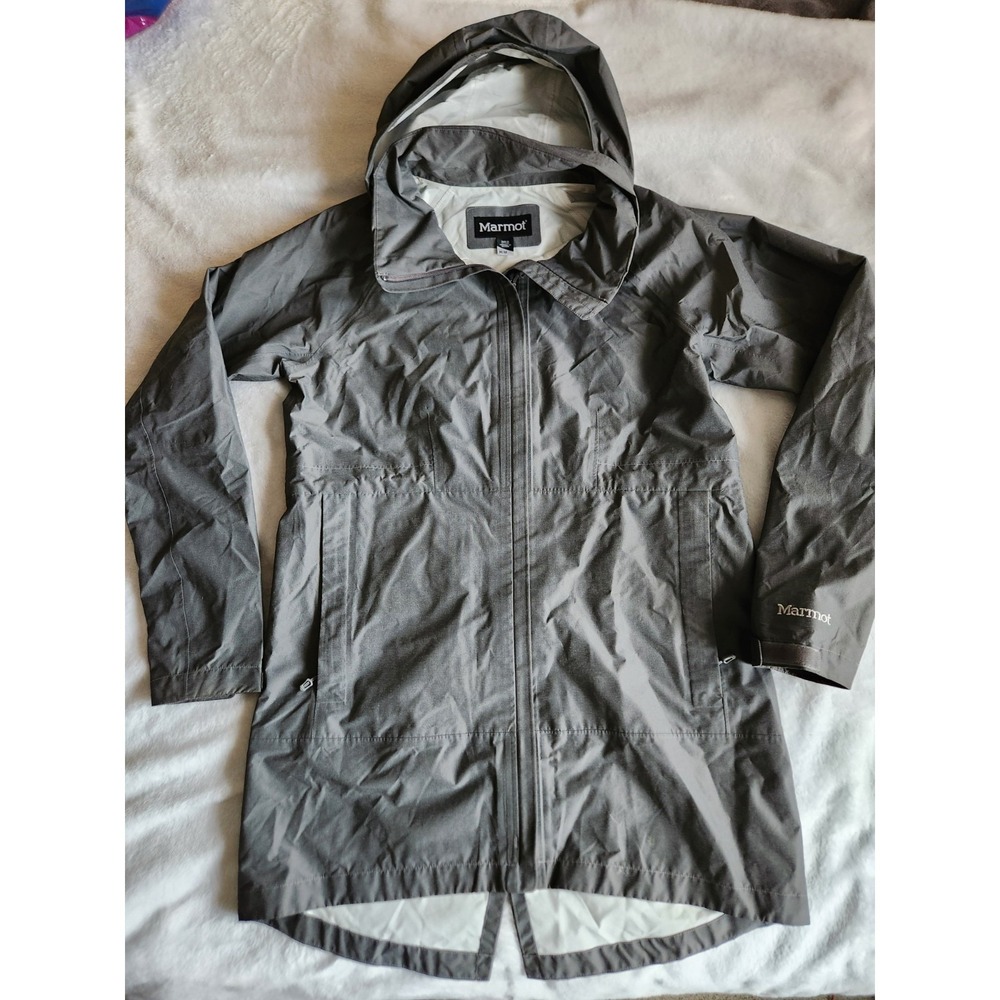 Marmot Women's Waterproof Hoody Gray Long Jacket Size Medium LOOKS NEW Outdoor